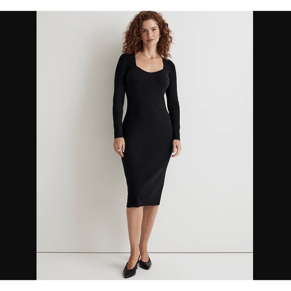 Madewell Sweater Dress Women Medium Black Sweetheart Bustier Midi NO109 BK5229